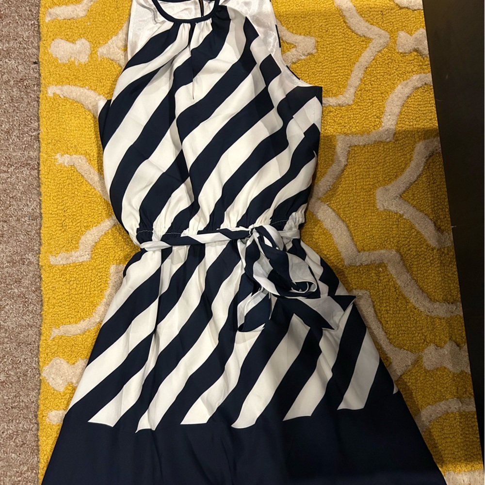 Express Retro Sailor Stripe Mini Dress in Navy and White